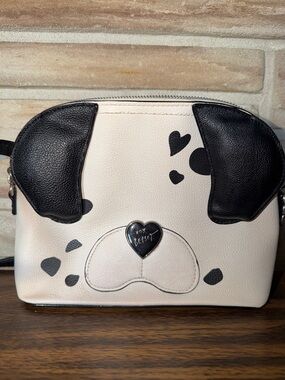 Betsey Johnson White and Black Puppy Face Crossbody Bag